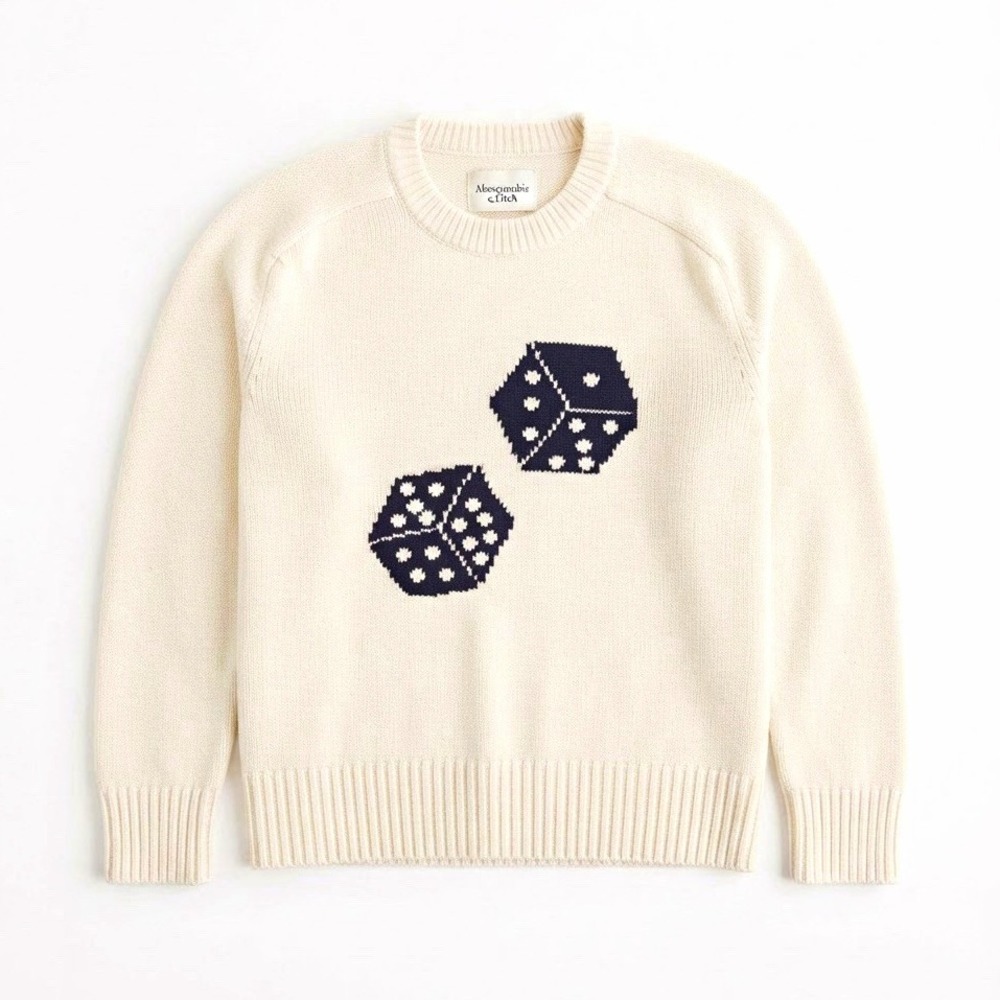 Abercrombie & Fitch Ivory Knit Dice Graphic Crewneck Pullover Sweater Women S